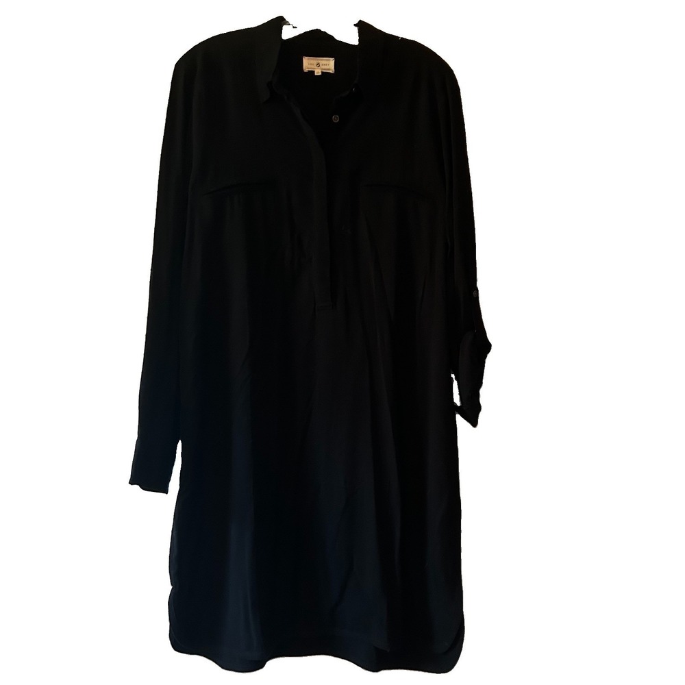 Lou & Grey Womens Shirt Dress Medium Black Casual Lightweight Minimalist Large